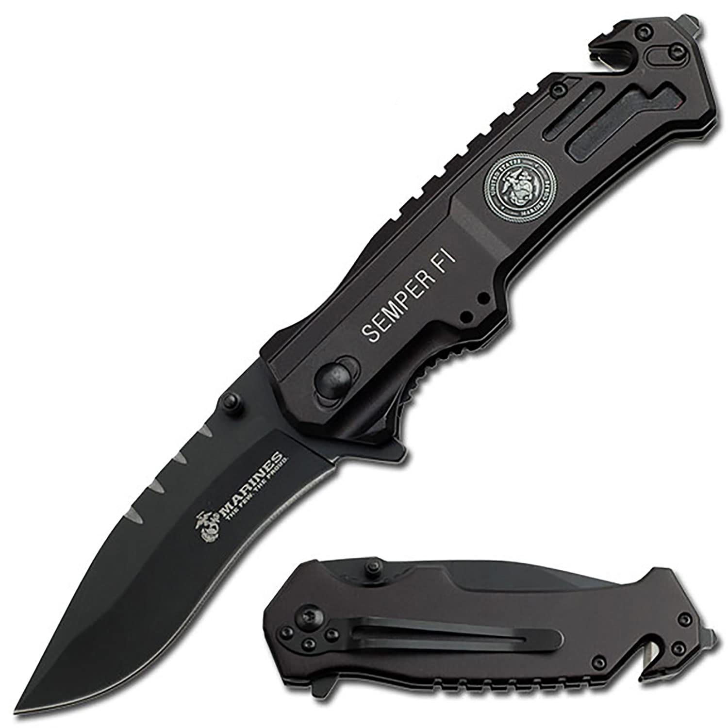 USMC MTECH USA Rescue Assisted Opening Black, 4.75-Inch Closed Length