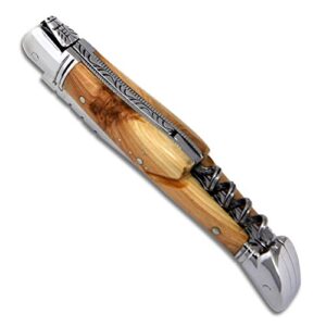 laguiole pocket knife with juniper wood handle and stainless steel bolsters - direct from france