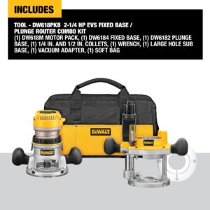 DEWALT Router, Fixed and Plunge Base Kit, Soft Start, 12-Amp, 24,000 RPM, Variable Speed Trigger, Corded (DW618PKB)