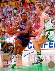 Joe Dumars Autographed Detroit Pistons 8x10 Photo #1 - with Larry Bird