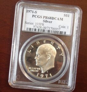 1971s silver "ike" dollar graded pr68 dcam by pcgs