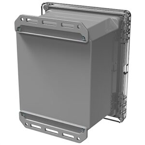 Serpac I352HS,TCBG (10.23 x 11.75 x 7.46 in) Polycarbonate IP67 Waterproof UL 508A Plastic Project Junction Box Enclosure with Clear Top Hinged Screw Entry Cover and Gray Bottom