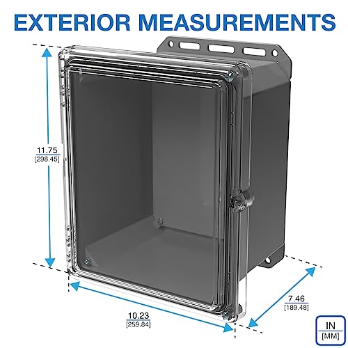 Serpac I352HS,TCBG (10.23 x 11.75 x 7.46 in) Polycarbonate IP67 Waterproof UL 508A Plastic Project Junction Box Enclosure with Clear Top Hinged Screw Entry Cover and Gray Bottom