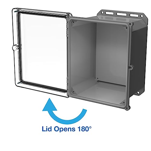 Serpac I352HS,TCBG (10.23 x 11.75 x 7.46 in) Polycarbonate IP67 Waterproof UL 508A Plastic Project Junction Box Enclosure with Clear Top Hinged Screw Entry Cover and Gray Bottom