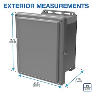 Serpac I352S,TGBG (10.23 x 11.75 x 7.46 in) Polycarbonate IP67 Waterproof UL 508A Plastic Project Junction Box Enclosure with Gray Top Screw Entry Cover and Gray Bottom