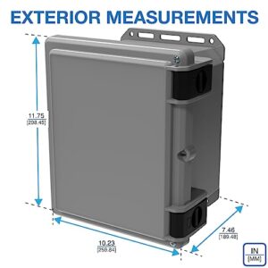 Serpac I352HL,TGBG (10.23 x 11.75 x 7.46 in) Polycarbonate IP67 Waterproof UL 508A Plastic Project Junction Box Enclosure with Gray Top Hinged Cover, Plastic Rustproof Latches and Gray Bottom