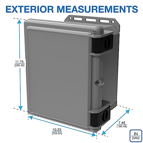 Serpac I352HL,TGBG (10.23 x 11.75 x 7.46 in) Polycarbonate IP67 Waterproof UL 508A Plastic Project Junction Box Enclosure with Gray Top Hinged Cover, Plastic Rustproof Latches and Gray Bottom