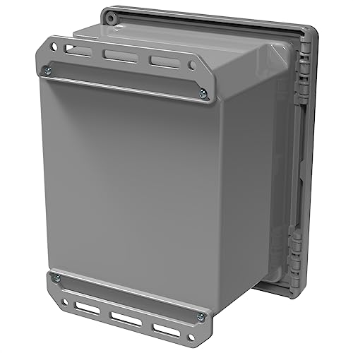 Serpac I352HL,TGBG (10.23 x 11.75 x 7.46 in) Polycarbonate IP67 Waterproof UL 508A Plastic Project Junction Box Enclosure with Gray Top Hinged Cover, Plastic Rustproof Latches and Gray Bottom