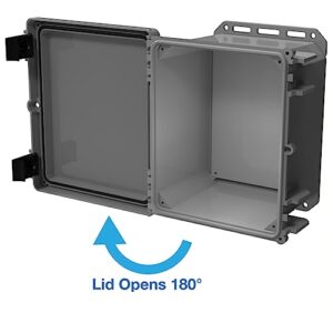 Serpac I352HL,TGBG (10.23 x 11.75 x 7.46 in) Polycarbonate IP67 Waterproof UL 508A Plastic Project Junction Box Enclosure with Gray Top Hinged Cover, Plastic Rustproof Latches and Gray Bottom