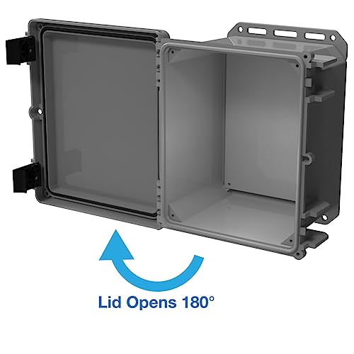 Serpac I352HL,TGBG (10.23 x 11.75 x 7.46 in) Polycarbonate IP67 Waterproof UL 508A Plastic Project Junction Box Enclosure with Gray Top Hinged Cover, Plastic Rustproof Latches and Gray Bottom