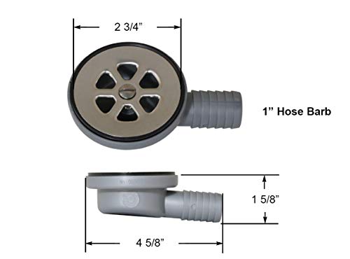 Scandvik 10307 Low Profile Elbow Shower/Cockpit Drain, 1" Outlet, Gray