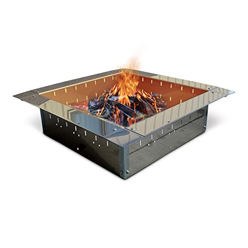 Firebuggz Heavy Duty Stainless Steel Fire Pit Ring Insert for Outdoors - 24" Square Insert, 32" Outside Flange, 9" Height