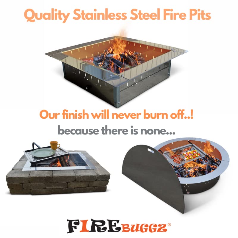 Firebuggz Heavy Duty Stainless Steel Fire Pit Ring Insert for Outdoors - 24" Square Insert, 32" Outside Flange, 9" Height