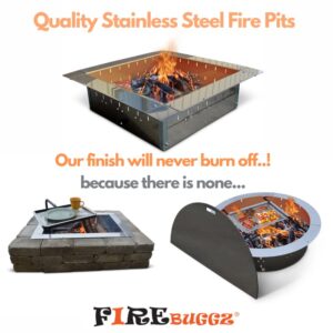 Firebuggz Heavy Duty Stainless Steel Fire Pit Ring Insert for Outdoors - 24”x 36” Rectagular Insert, 32”x 44” Outside Flange, 9" Height