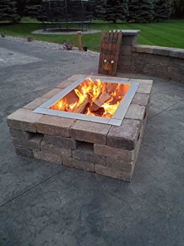 Firebuggz Heavy Duty Stainless Steel Fire Pit Ring Insert for Outdoors - 24”x 36” Rectagular Insert, 32”x 44” Outside Flange, 9" Height