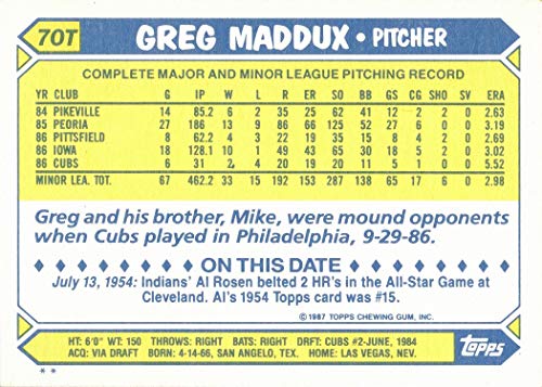 1987 Topps Traded Baseball #70T Greg Maddux Rookie Card