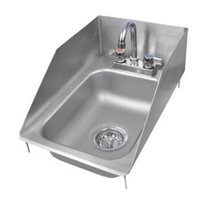 john boos pb-disink101405-p-sslr deck mount pro-bowl drop-in hand sink, 14" length x 10" width x 5" depth, pbf-4-d faucet, left and right hand side splash
