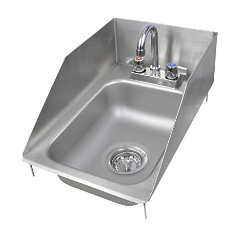 John Boos PB-DISINK101405-P-SSLR Deck Mount Pro-Bowl Drop-in Hand Sink, 14" Length x 10" Width x 5" Depth, PBF-4-D Faucet, Left and Right Hand Side Splash