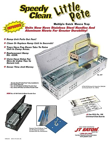 JT Eaton 427CL Little Pete Slim Multi Catch Mouse Trap with Clear Lid, Speedy Clean Ramps, No Bait Pest Control (Pack of 12)