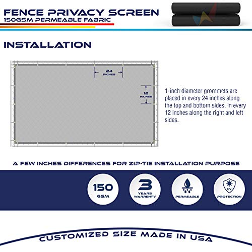 Windscreen4less 6' x 25' Privacy Fence Screen in Black with Bindings & Grommets 85% Blockage for Chain Link Fence Windscreen Outdoor Mesh Fencing Cover Netting Fabric