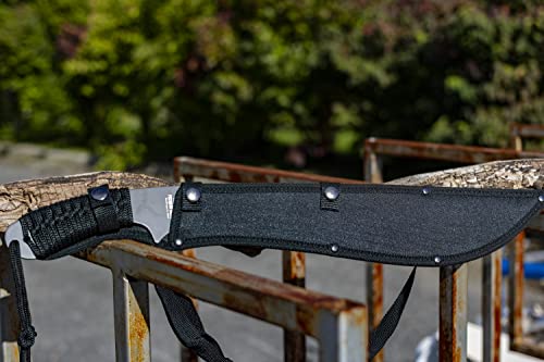 Jungle Master–Machete with Reverse Serrations–Black Stainless Steel Blade w/ Reverse Serrations,Full Tang,Cord Wrapped Handle,Nylon Sheath,Outdoor,Hunt,Camp,Hike,Survival,JM-031B 21-Inch Overall