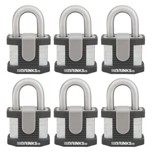 brinks - 50mm commercial laminated steel keyed padlock, 6-pack - solid steel body with boron steel shackle