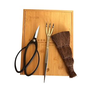 Tinyroots Tool Kit for Bonsai - 3 Piece Set Includes: Traditional Butterfly Shaped Bonsai Shears, Genuine Japanese Hemp Broom, Three Pronged Rake & Bamboo Storage Case + Bonsai Tools