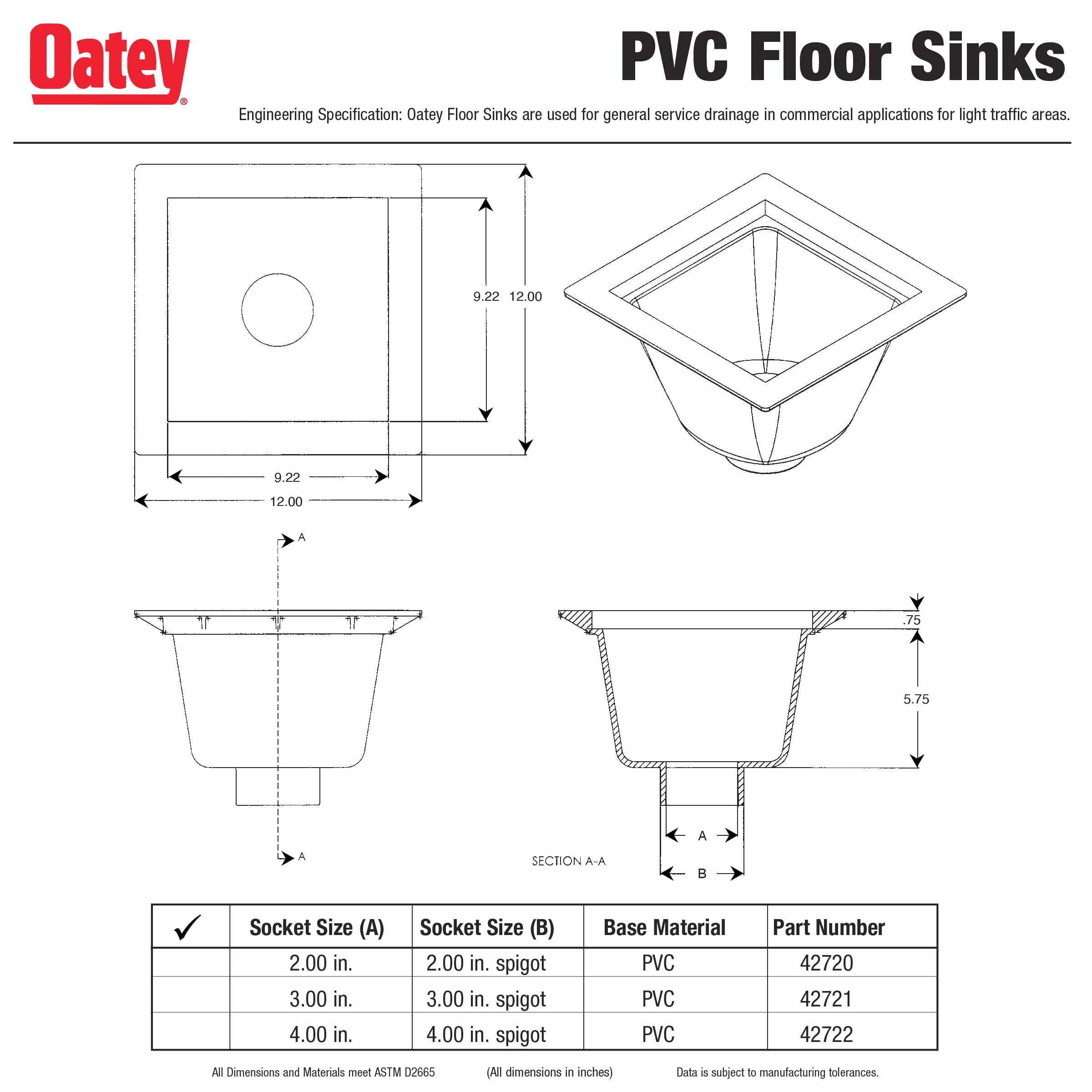 Oatey 42720 Floor-Mounted Utility Sink with 2-Inch Socket