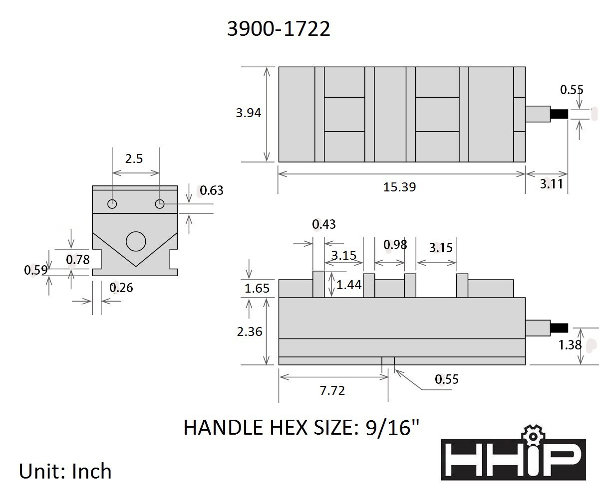 HHIP 3900-1722 Twin Lock CNC Milling Vise, 4" Jaw Width (Pack of 1)