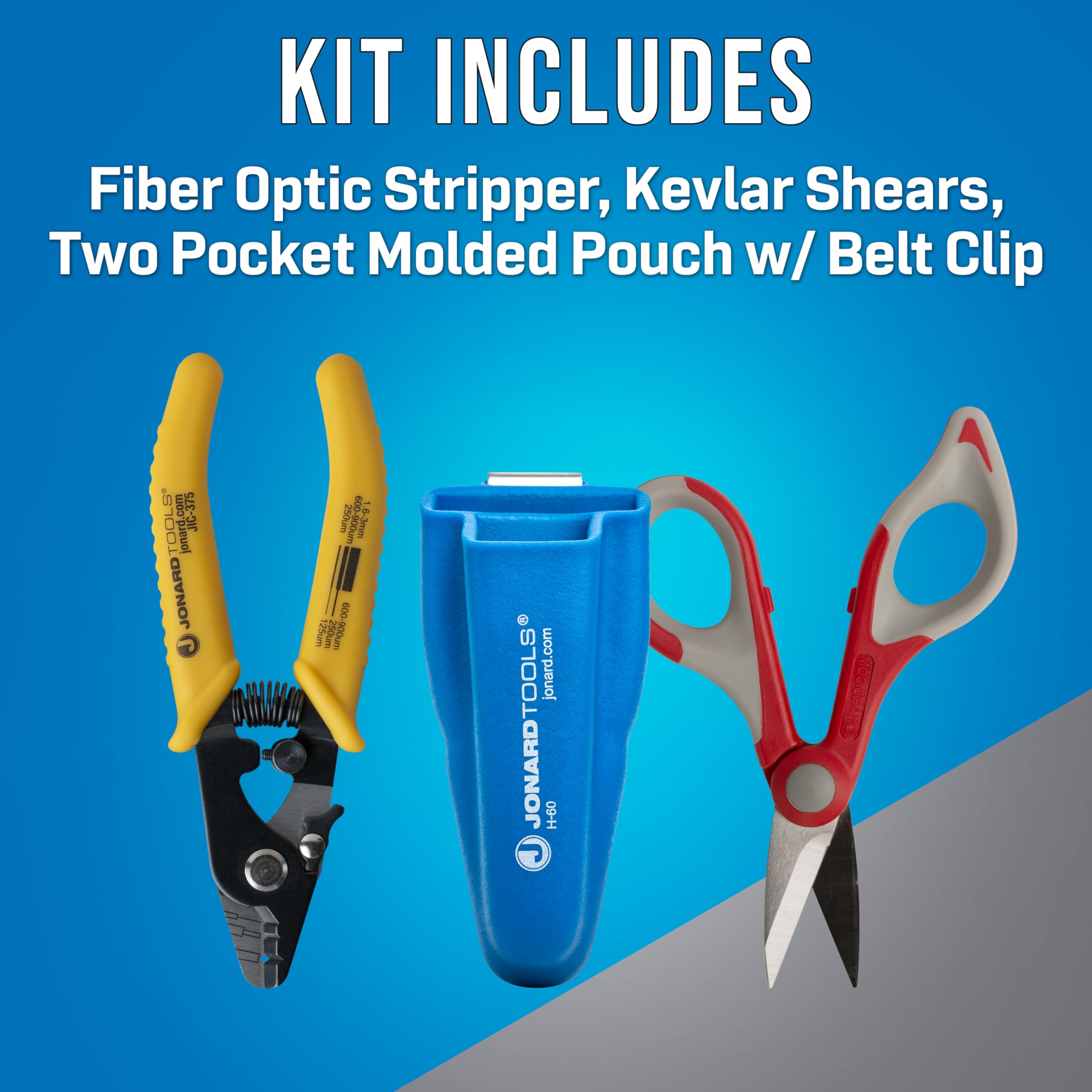 Jonard Tools TK-350 Fiber Optic Stripper & Kevlar Shears Kit – Featuring Molded Pouch to Securely Hold 3 Hole Fiber Stripper and Kevlar Cutting Shears – Ideal for Fiber Technicians