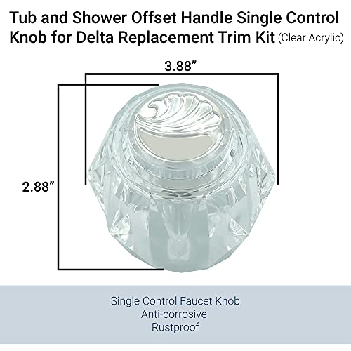 Tub and Shower Offset Handle Single Control Knob for Delta Replacement Trim Kit with Screw and Button, Clear Acrylic Finish