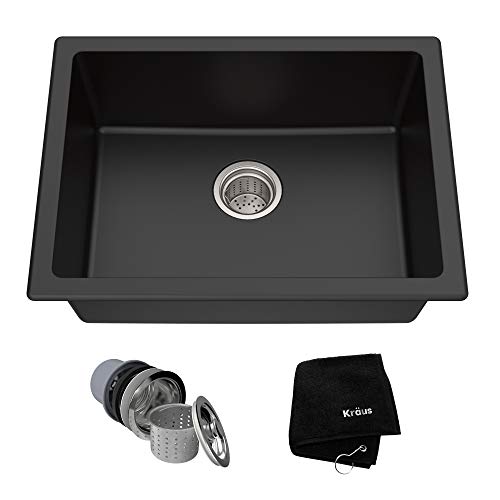 Kraus KGD-410B 24 2/5 inch Dual Mount Single Bowl Black Onyx Granite Kitchen Sink