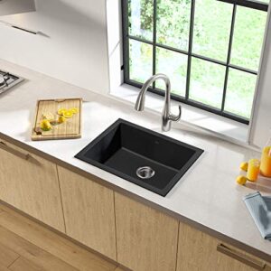 Kraus KGD-410B 24 2/5 inch Dual Mount Single Bowl Black Onyx Granite Kitchen Sink