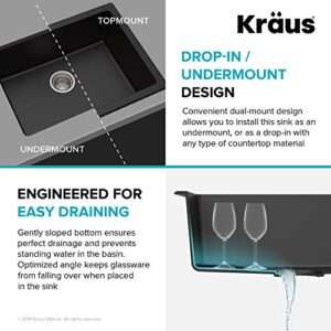 Kraus KGD-410B 24 2/5 inch Dual Mount Single Bowl Black Onyx Granite Kitchen Sink