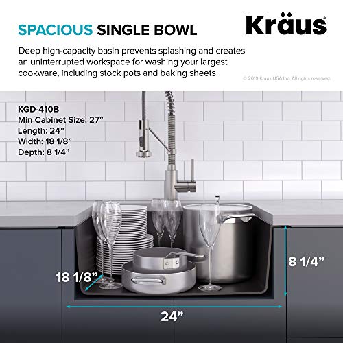 Kraus KGD-410B 24 2/5 inch Dual Mount Single Bowl Black Onyx Granite Kitchen Sink