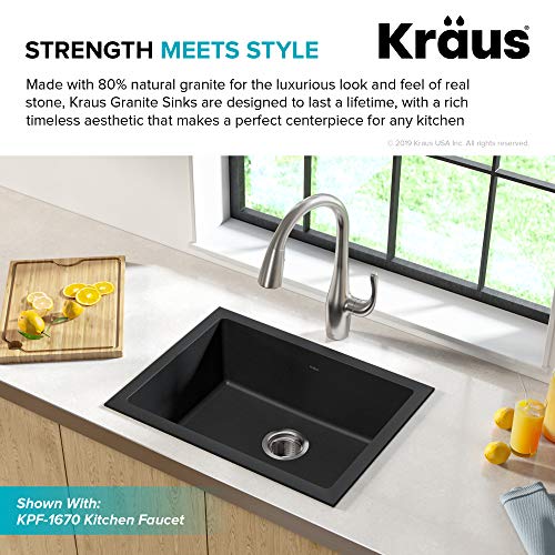 Kraus KGD-410B 24 2/5 inch Dual Mount Single Bowl Black Onyx Granite Kitchen Sink