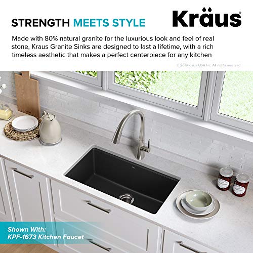 Kraus KGU-413B Undermount Single Bowl Granite Kitchen Sink, 31 Inch, Black