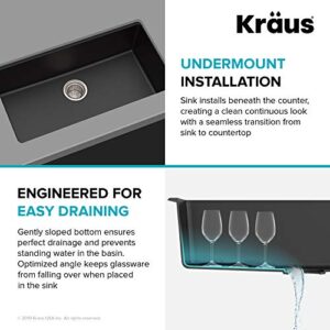 Kraus KGU-413B Undermount Single Bowl Granite Kitchen Sink, 31 Inch, Black