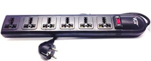 vct wpsb 220/240 volt 6-universal outlet power strip and surge protector 13 amp circuit breaker 50/60 hz 450 jules with grounded euro plug
