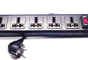 VCT WPSB 220/240 Volt 6-Universal Outlet Power Strip and Surge Protector 13 Amp Circuit Breaker 50/60 Hz 450 Jules with Grounded Euro Plug