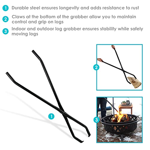 Sunnydaze 40-Inch Log Claw Tongs - Heavy-Duty Metal Outdoor/Indoor Gripping Tool for Wood-Burning Fire Pits