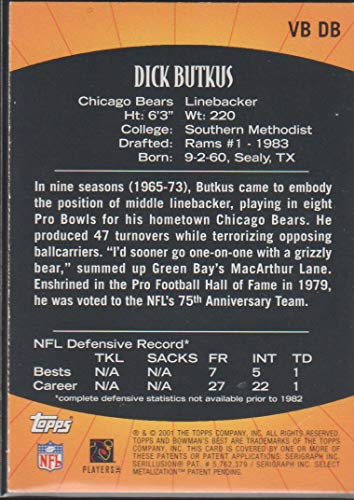 Dick Butkus football card (Chicago Bears) 2001 Topps Vintage Best VB DB