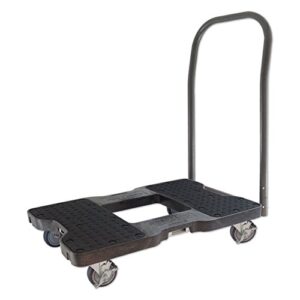 snap-loc 1500 lb push cart dolly black with steel frame, 4 inch casters, push bar and optional e-strap attachment
