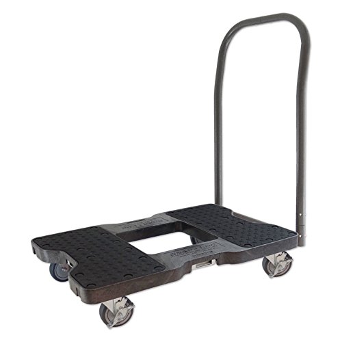 SNAP-LOC 1500 LB Push CART Dolly Black with Steel Frame, 4 inch Casters, Push Bar and Optional E-Strap Attachment