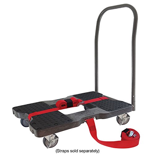 SNAP-LOC 1500 LB Push CART Dolly Black with Steel Frame, 4 inch Casters, Push Bar and Optional E-Strap Attachment