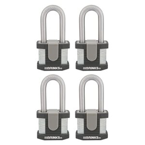 brinks - 50mm commercial laminated steel keyed padlock with 2” shackle, 4-pack - solid steel body with boron steel shackle