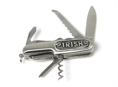 Pocket Knife Irish & Shamrocks Mullingar Pewter Stainless Steel