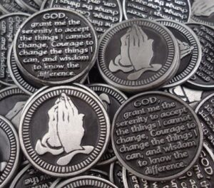 set of 10 serenity prayer pocket token coins