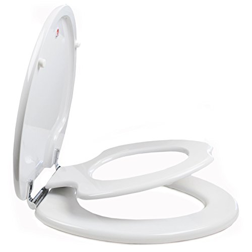 TOPSEAT TinyHiney Potty Elongated Toilet Seat, Adult/Child, w/Chromed Metal Hinges (Elongated White)