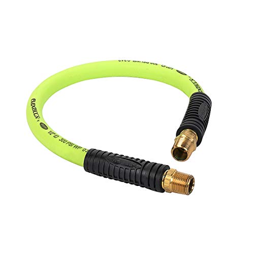 Flexzilla Swivel Whip Air Hose, 1/2 in. x 2 ft. (1/2 in. MNPT Swivel x 1/2 in. MNPT Ends), Heavy Duty, Lightweight, Hybrid, ZillaGreen - HFZ1202YW4S